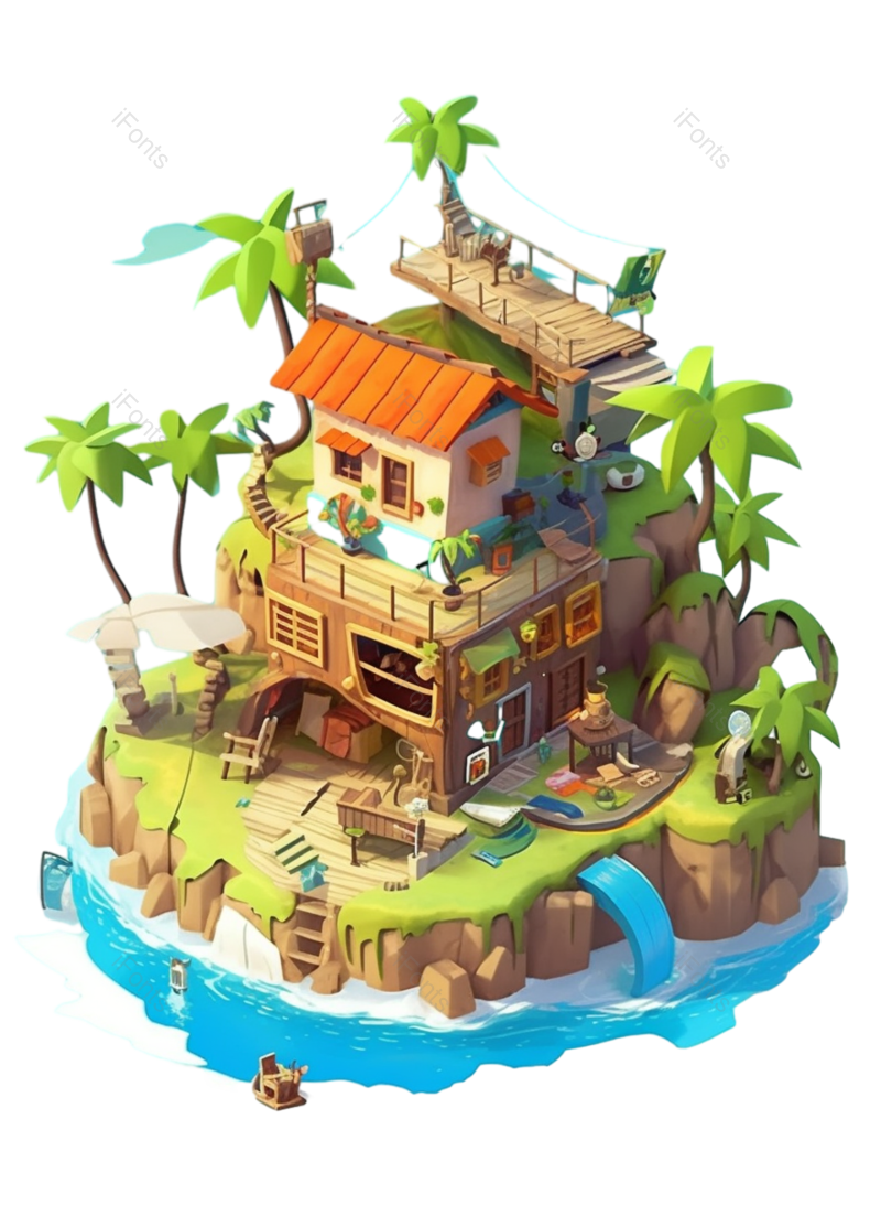 卡通图片,树木元素,岛屿PNG,夏天免抠素材